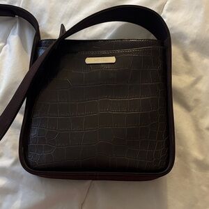 Dark Brown Croc-Embossed Leather Crossbody Bag Nine West